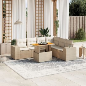 Set Divani da Giardino 7 pz con Cuscini Beige in Polyrattan