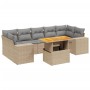 Set Divano da Giardino 8 pz con Cuscini Beige in Polyrattan