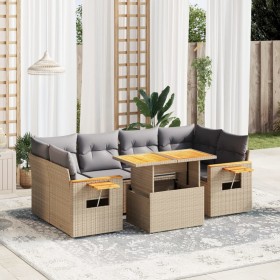 Set Divani da Giardino 7 pz con Cuscini Beige in Polyrattan