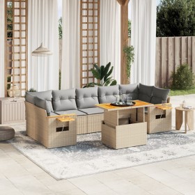 Set Divano da Giardino 8 pz con Cuscini Beige in Polyrattan