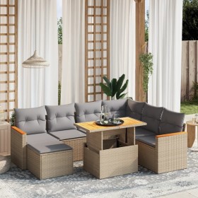 Set Divano da Giardino 8 pz con Cuscini Beige in Polyrattan