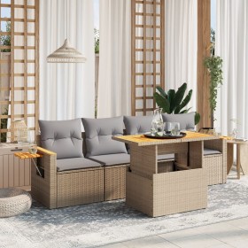 Set Divano da Giardino 5 pz con Cuscini Beige in Polyrattan