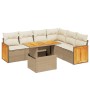 Set Divani da Giardino 7 pz con Cuscini Beige in Polyrattan