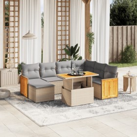 Set Divano da Giardino 8 pz con Cuscini Beige in Polyrattan