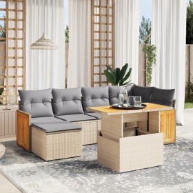 Set Divani da Giardino 7 pz con Cuscini Beige in Polyrattan