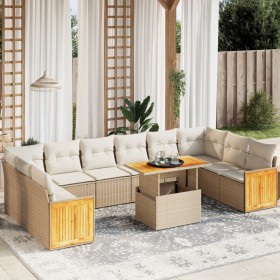 Set Divani da Giardino 11 pz con Cuscini Beige in Polyrattan