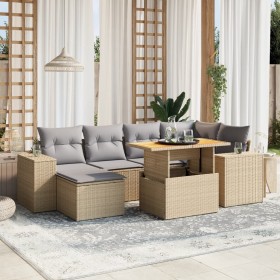 Set Divani da Giardino 7 pz con Cuscini Beige in Polyrattan