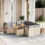 Set Divano da Giardino 9 pz con Cuscini Beige in Polyrattan