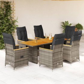 Set da Pranzo da Giardino 7 pz con Cuscini in Polyrattan Grigio