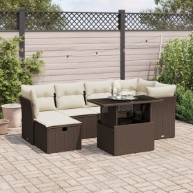 Set Divani da Giardino 7 pz con Cuscini Marrone in Polyrattan