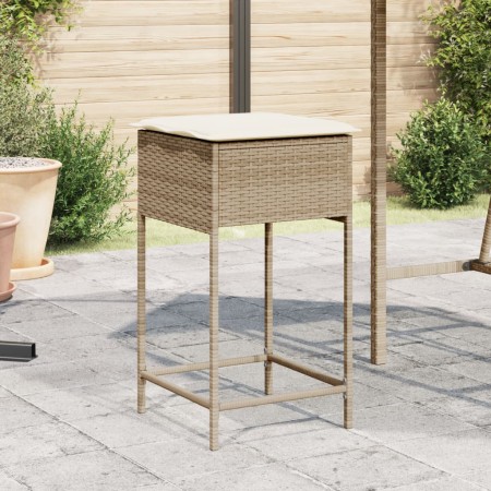 Sgabelli da Bar con Cuscini 2 pz Beige in Polyrattan