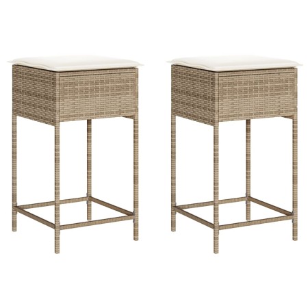 Sgabelli da Bar con Cuscini 2 pz Beige in Polyrattan