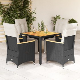 Set Bistrò da Giardino 5 pz con Cuscini in Polyrattan Nero