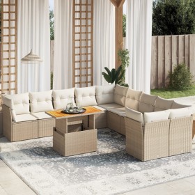 Set Divani da Giardino 11 pz con Cuscini Beige in Polyrattan