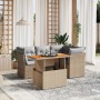 Set Divano da Giardino 5 pz con Cuscini Beige in Polyrattan