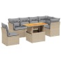 Set Divani da Giardino 7 pz con Cuscini Beige in Polyrattan