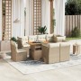 Set Divano da Giardino 9 pz con Cuscini Beige in Polyrattan