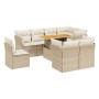 Set Divano da Giardino 9 pz con Cuscini Beige in Polyrattan