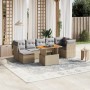 Set Divano da Giardino 8 pz con Cuscini Beige in Polyrattan