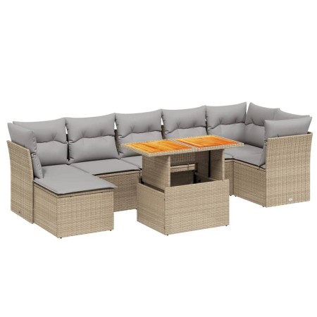 Set Divano da Giardino 8 pz con Cuscini Beige in Polyrattan