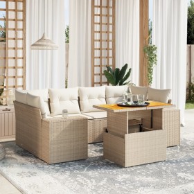 Set Divani da Giardino 7 pz con Cuscini Beige in Polyrattan