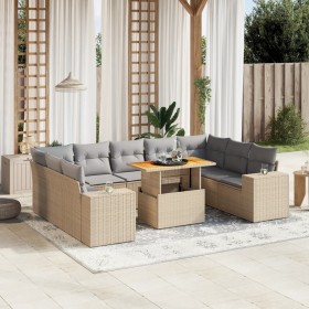 Set Divano da Giardino 10 pz con Cuscini Beige in Polyrattan