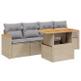 Set Divano da Giardino 5 pz con Cuscini Beige in Polyrattan