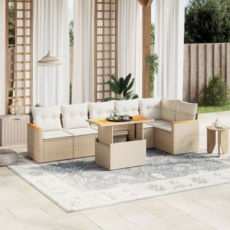 Set Divani da Giardino 7 pz con Cuscini Beige in Polyrattan