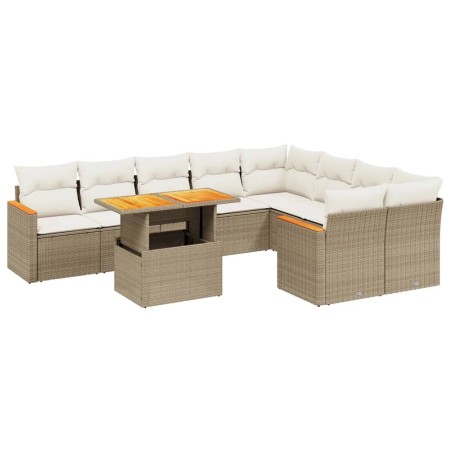 Set Divano da Giardino 10 pz con Cuscini Beige in Polyrattan