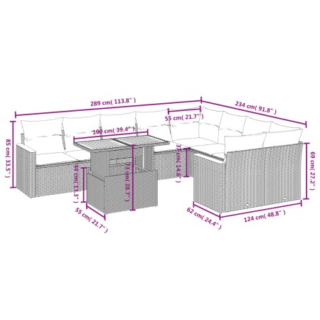 Set Divano da Giardino 10 pz con Cuscini Beige in Polyrattan