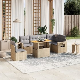 Set Divani da Giardino 7 pz con Cuscini Beige in Polyrattan