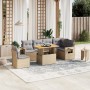 Set Divani da Giardino 7 pz con Cuscini Beige in Polyrattan