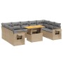 Set Divano da Giardino 10 pz con Cuscini Beige in Polyrattan