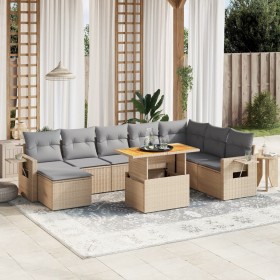 Set Divano da Giardino 9 pz con Cuscini Beige in Polyrattan