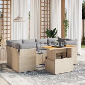 Set Divani da Giardino 7 pz con Cuscini Beige in Polyrattan