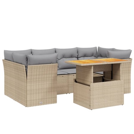 Set Divani da Giardino 7 pz con Cuscini Beige in Polyrattan