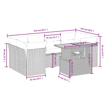 Set Divani da Giardino 7 pz con Cuscini Beige in Polyrattan