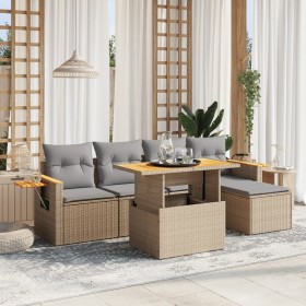 Set Divano da Giardino 6 pz con Cuscini Beige in Polyrattan