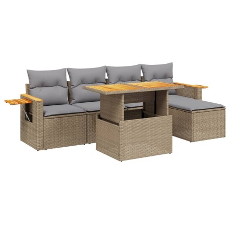 Set Divano da Giardino 6 pz con Cuscini Beige in Polyrattan