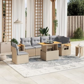 Set Divani da Giardino 7 pz con Cuscini Beige in Polyrattan