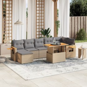 Set Divano da Giardino 8 pz con Cuscini Beige in Polyrattan