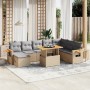 Set Divano da Giardino 9 pz con Cuscini Beige in Polyrattan