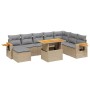 Set Divano da Giardino 9 pz con Cuscini Beige in Polyrattan