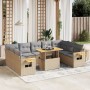 Set Divano da Giardino 10 pz con Cuscini Beige in Polyrattan