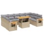 Set Divano da Giardino 10 pz con Cuscini Beige in Polyrattan