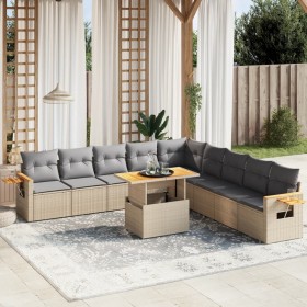 Set Divani da Giardino 11 pz con Cuscini Beige in Polyrattan