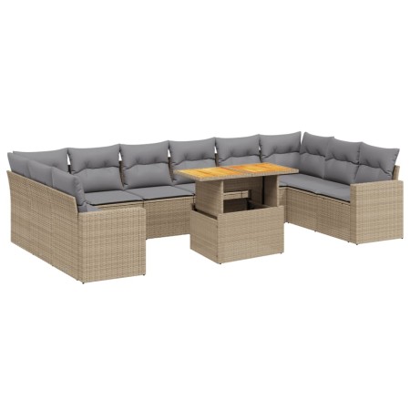 Set Divani da Giardino 11 pz con Cuscini Beige in Polyrattan