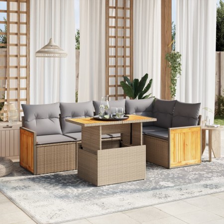 Set Divano da Giardino 6 pz con Cuscini Beige in Polyrattan