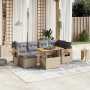 Set Divani da Giardino 7 pz con Cuscini Beige in Polyrattan