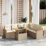 Set Divani da Giardino 7 pz con Cuscini Beige in Polyrattan